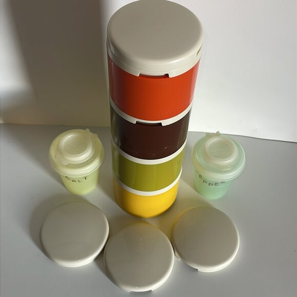 Vintage Tupperware Stackable Spice Containers Salt Pepper Shakers Lids for All - Picture 6 of 11